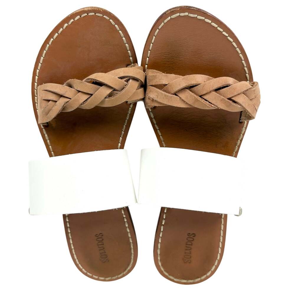 Soludos Braided Double Strap Slide Sandals Brown & White Leather Summer Size 8